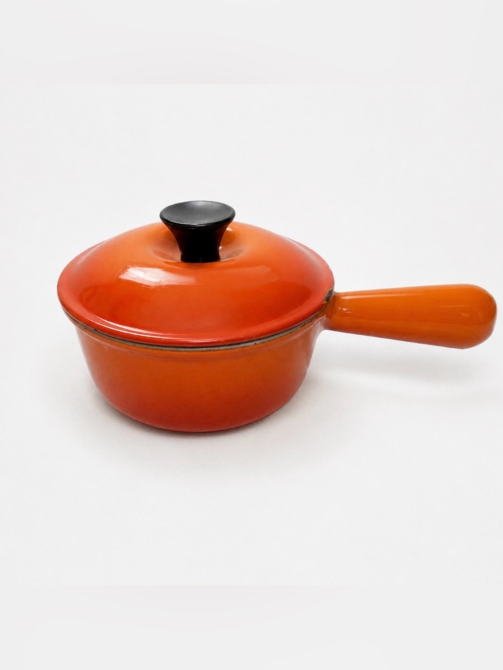 Vintage Le Cruset Flame Orange Cast Iron Enamel Sauce Pan with Lid #14